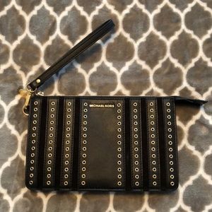 Michael Kors Grommet Suede and Leather Wristlet